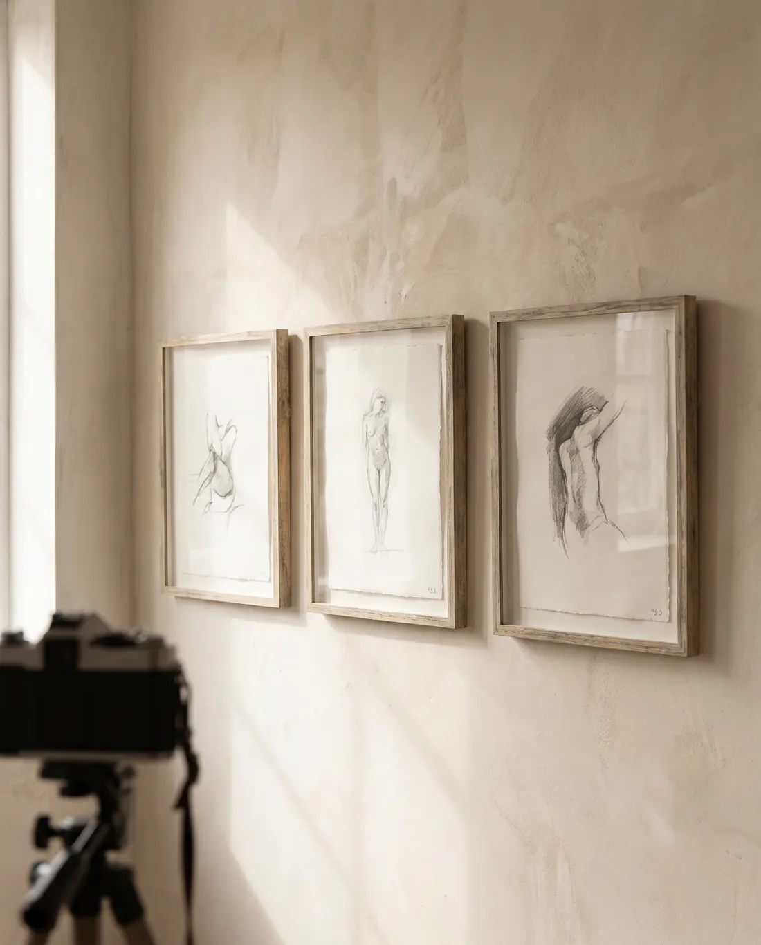 Blocking in the afternoon light for a new interior study. Graphite first, charcoal last. This one's for the coming drop.